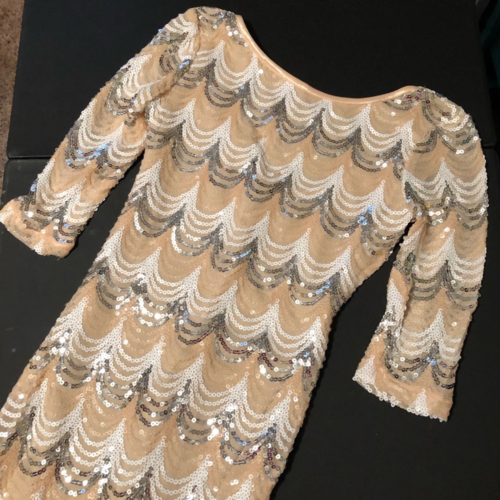Nude, Silver, and White Sequin Mini Dress